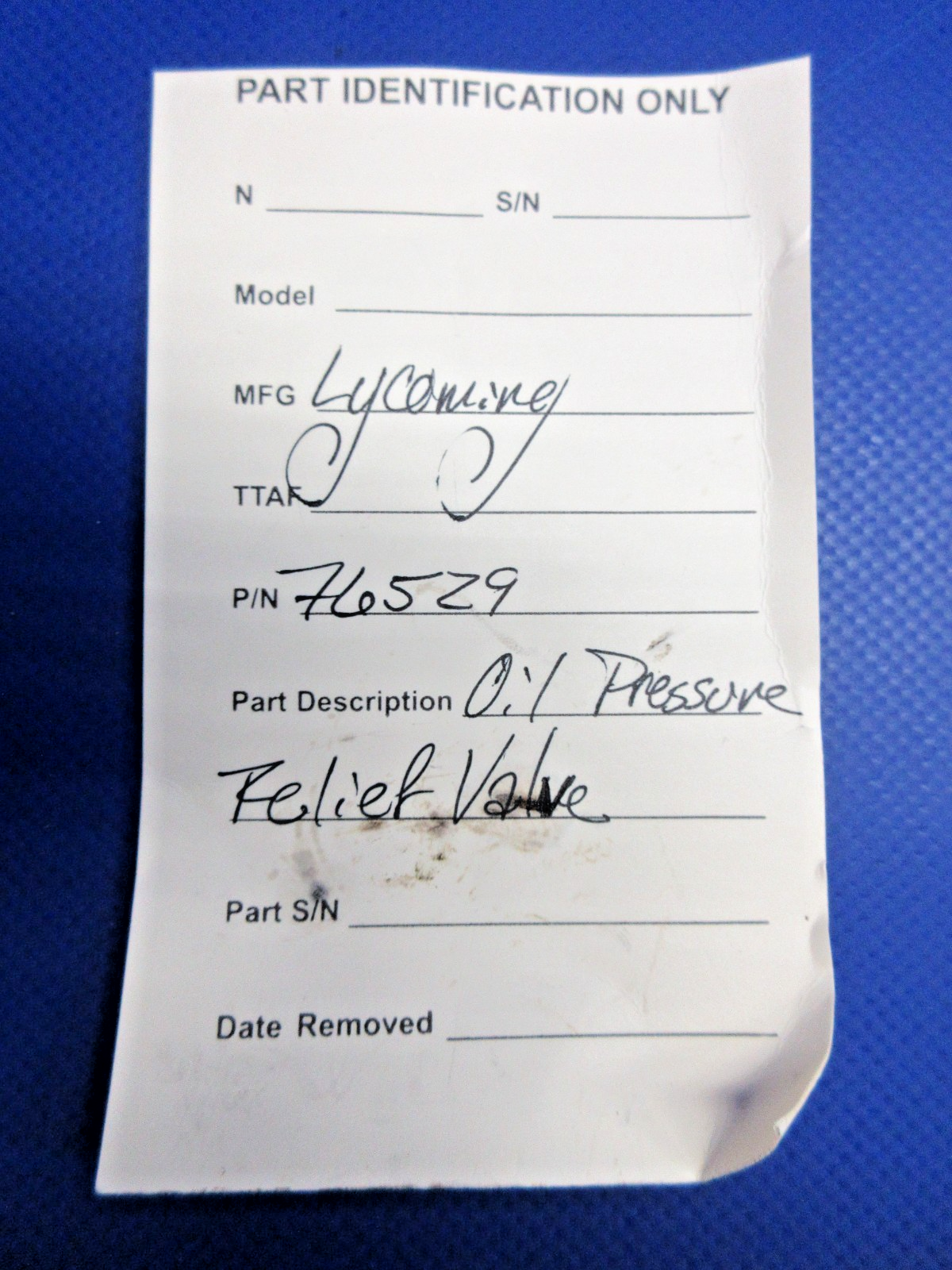Lycoming Oil Pressure Relief Valve P/N 76529 (0226-1018)12