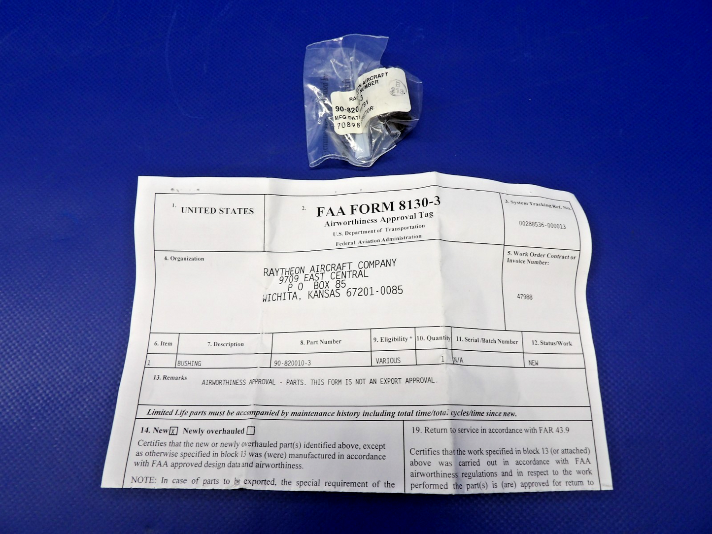 Beech King Air Nose Gear Drag Leg Bushing w/8130 P/N 90-820010-3 NOS (0426-1284)2