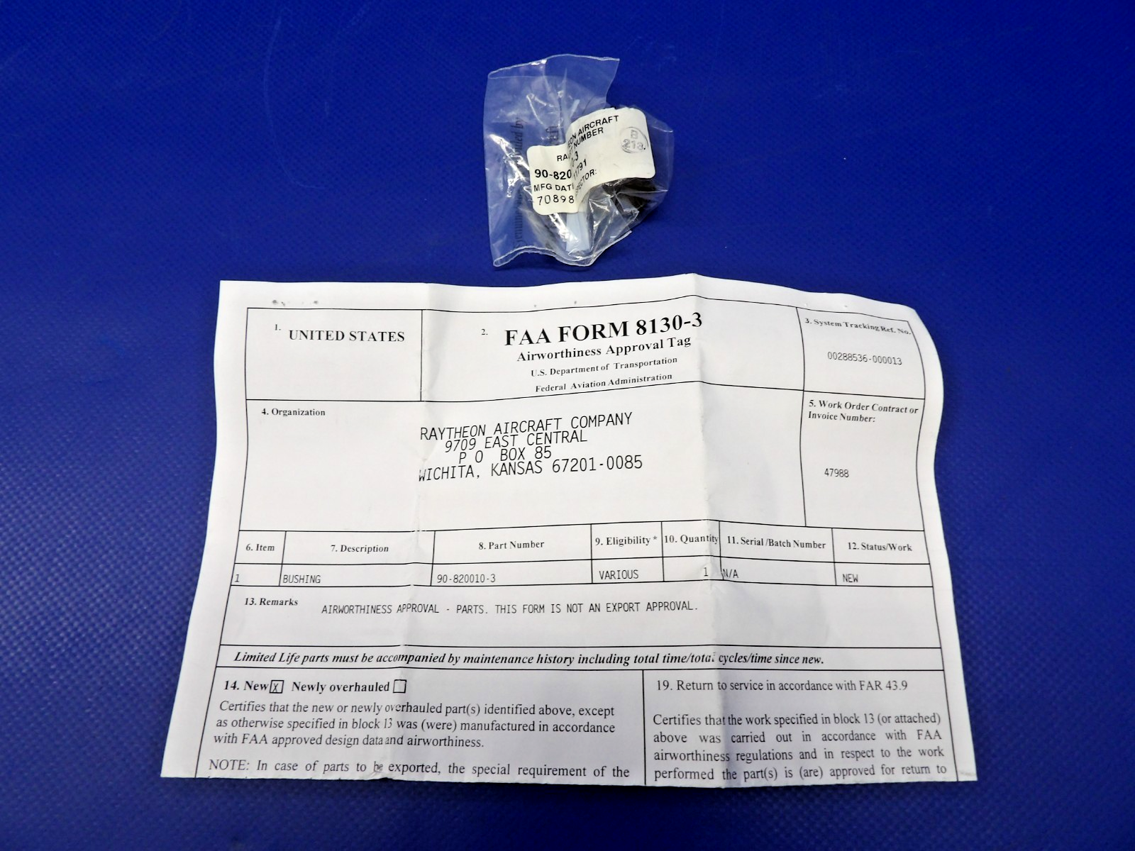 Beech King Air Nose Gear Drag Leg Bushing w/8130 P/N 90-820010-3 NOS (0426-1284)2