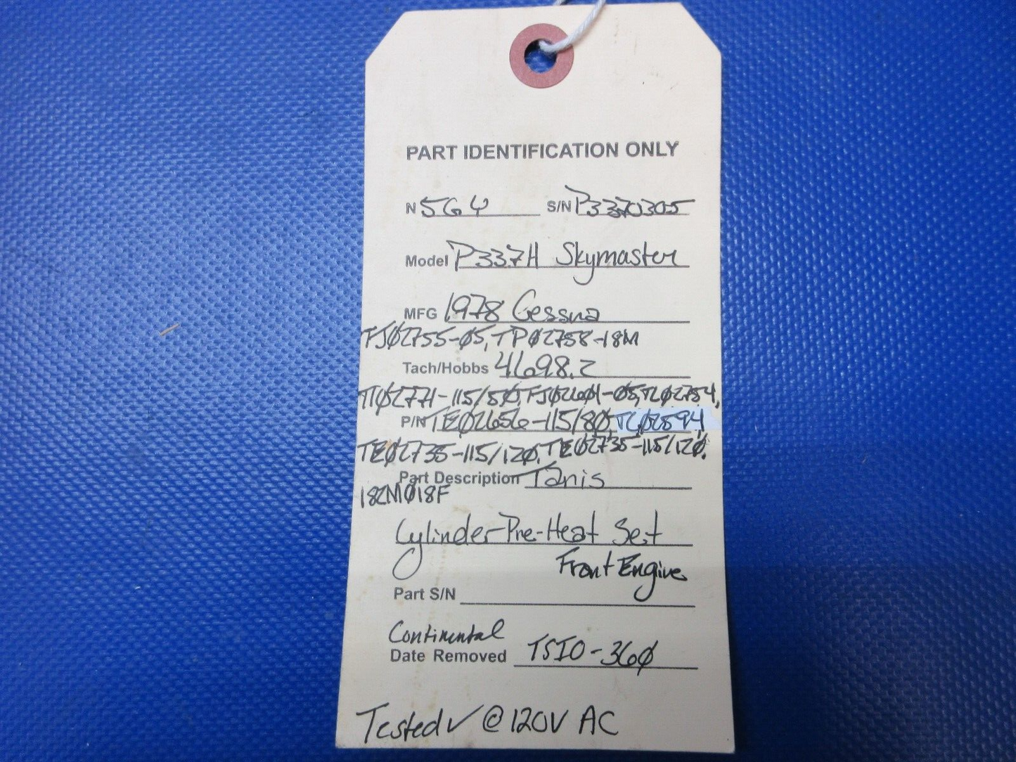 Continental TSIO-360 Tanis Engine Pre-Heat System TJ02755-05 TESTED (1024-1367)