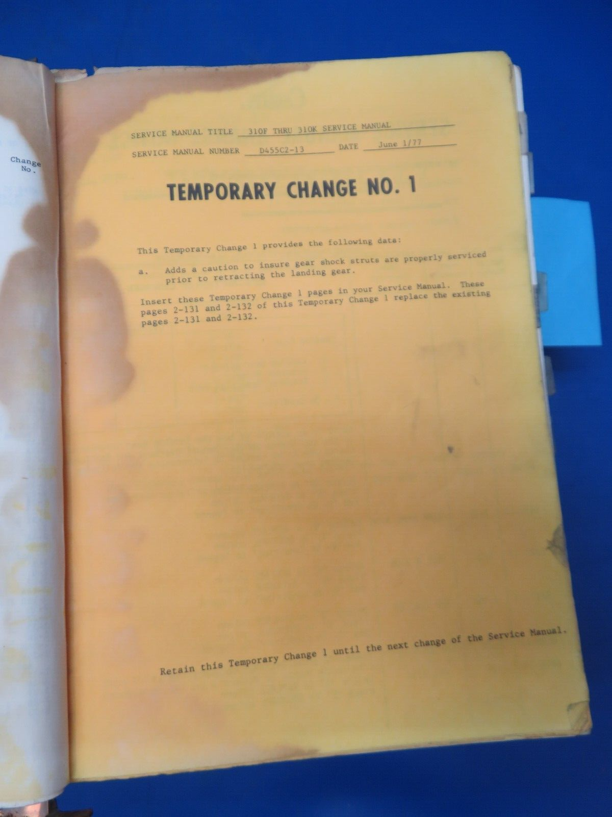 Cessna 310 Service Manual & Parts Catalog 1982 P/N D455C3-13 (0923-495)