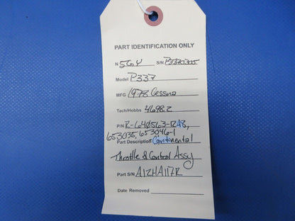 Cessna P337H Continental TSIO-360 Throttle & Control P/N 653035 (0824-1248)