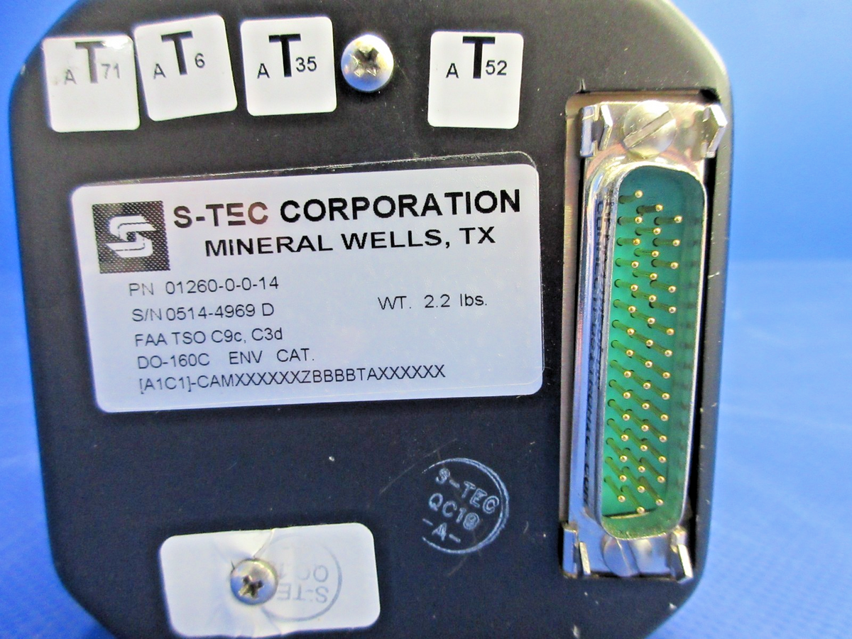S-Tec Corp Turn Coordinator w/Connector P/N 01260-0-0-14 WARRANTY (0926-841)5