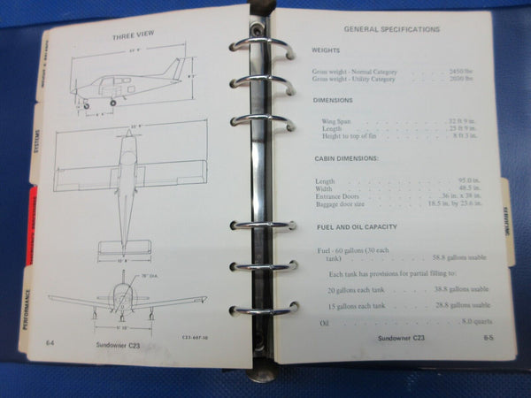 Beech C23 Sundowner Pilot's Operating Manual P/N 169-590008-17 (1124-1262)