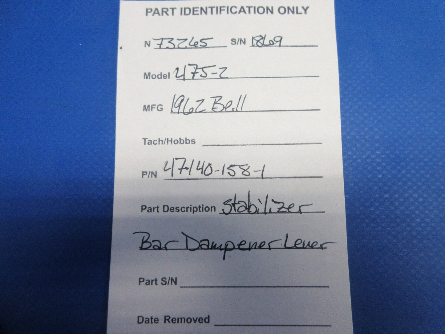 Bell 47J-2 Helicopter Stabilizer Bar Dampener Lever P/N 47-140-158-1 (1124-904)10
