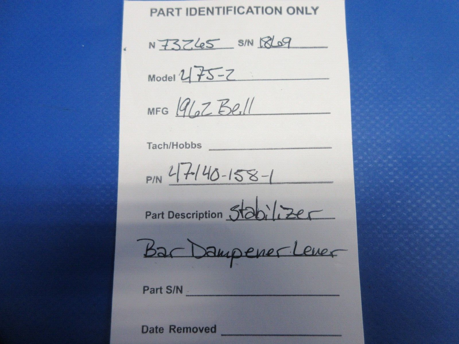 Bell 47J-2 Helicopter Stabilizer Bar Dampener Lever P/N 47-140-158-1 (1124-904)10