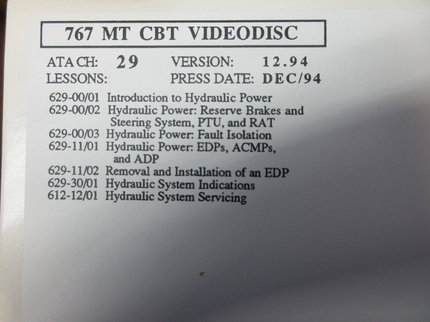 Boeing 767 Maintenance Training Laser Discs Version 12.94 SET OF 17 (1024-1365)