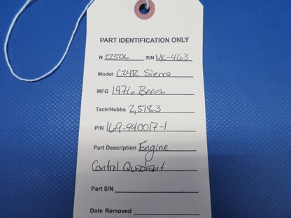 Beech C24R Sierra Engine Control Quadrant P/N 169-940017-1 (0524-1213)