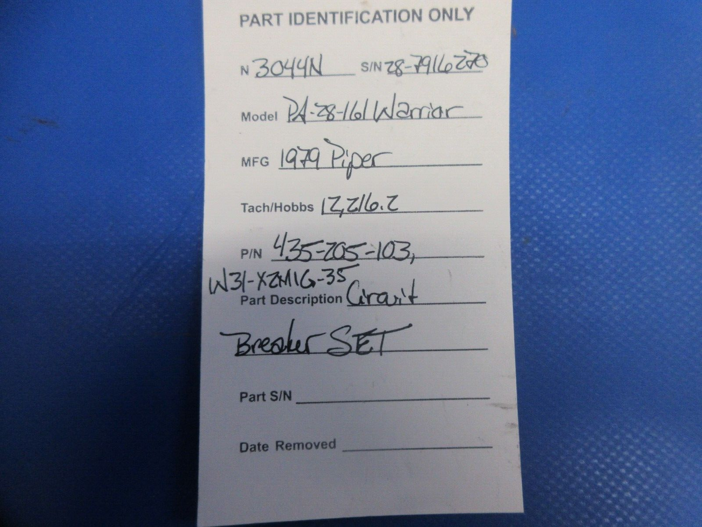 Piper PA-28-161 Warrior Circuit Breaker Set P/N 435-205-103 (0824-1020)