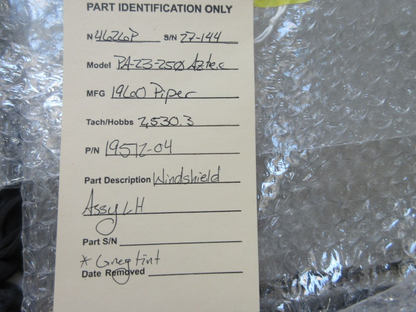 Piper PA-23-250 Aztec Windshield Assy LH P/N 19512-04 (0624-2049)