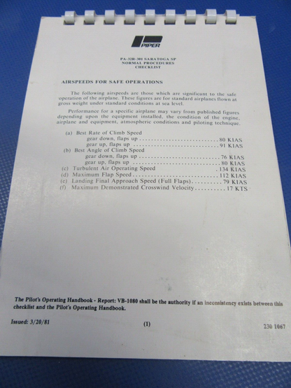 Various Original Piper Checklists PA-28 / PA-32 Lot of 9 (0124-31)
