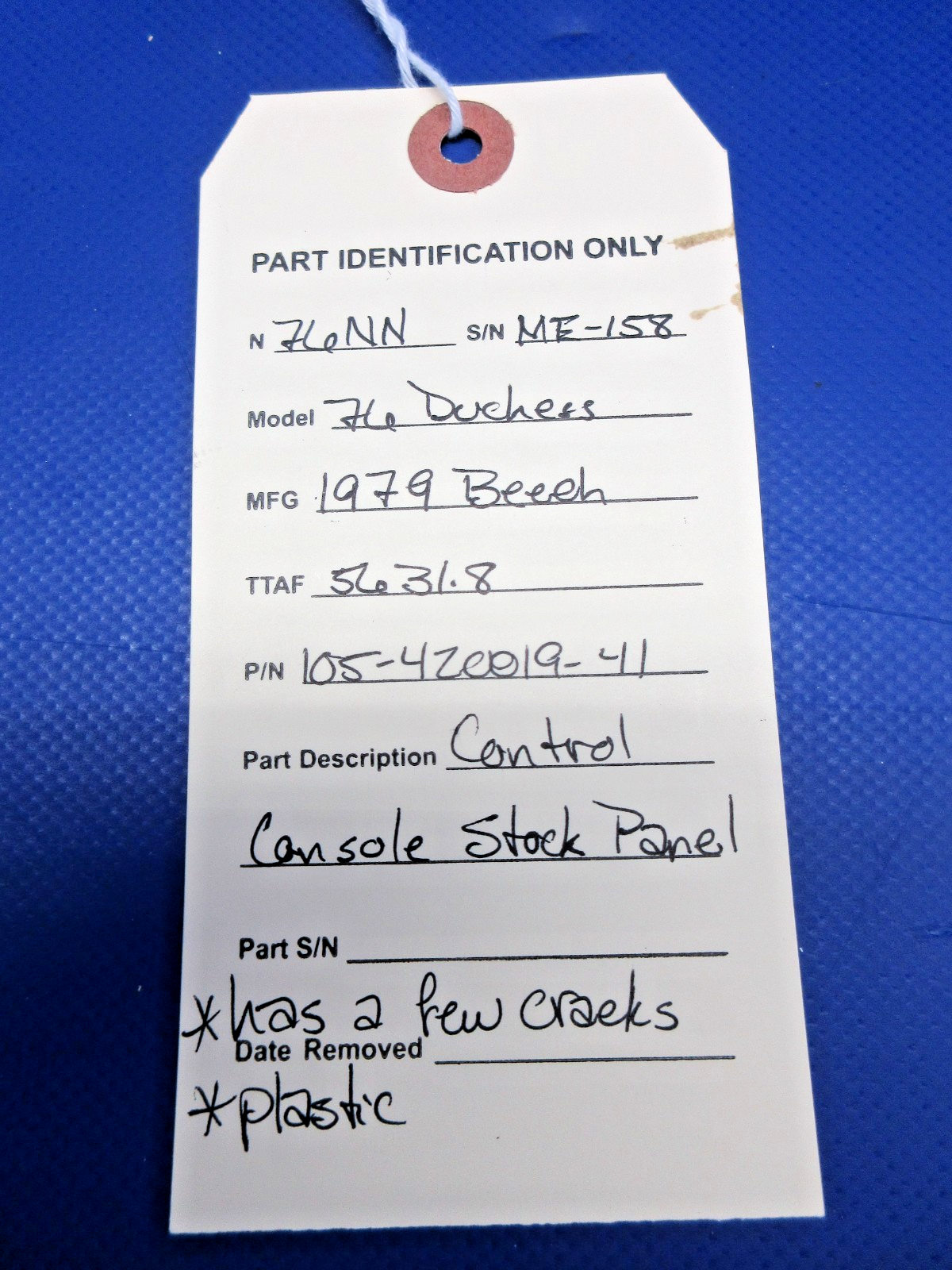 Beech 76 Duchess Control Console Stock Panel P/N 105-420019-41 (0526-829)11