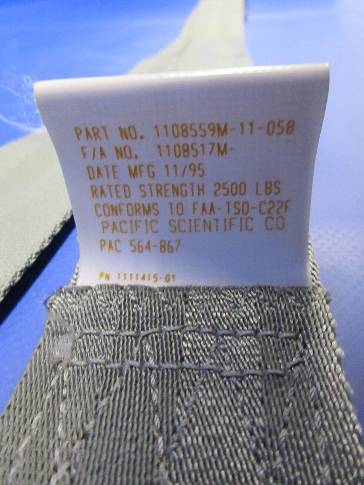 Piper PA-28 Pacific Scientific Rear Seat Lap Belt LH  1108859M-11-058 (1224-718)