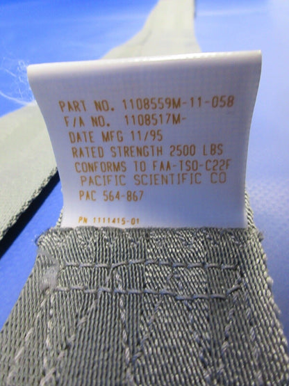 Piper PA-28 Pacific Scientific Rear Seat Lap Belt LH  1108859M-11-058 (1224-718)