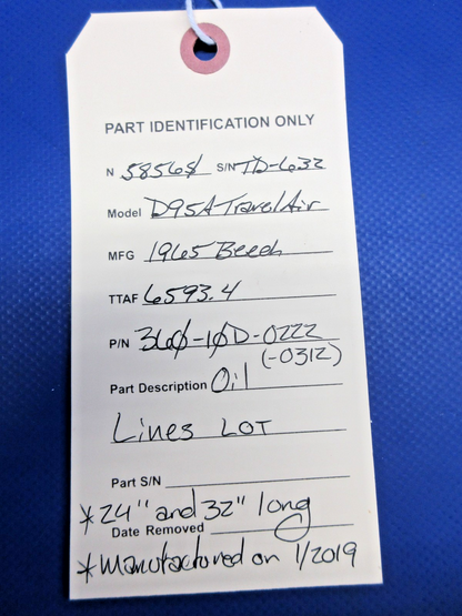 Beech D95A Travel Air Oil Lines LOT P/N 360-10D-0222 (0326-734)14