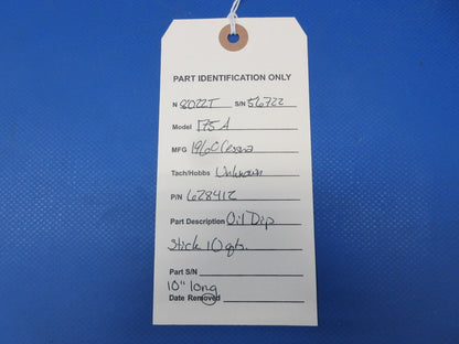 Early Cessna 175 / 175A Oil Dipstick 10 Qts. P/N 628412 (0724-1212)