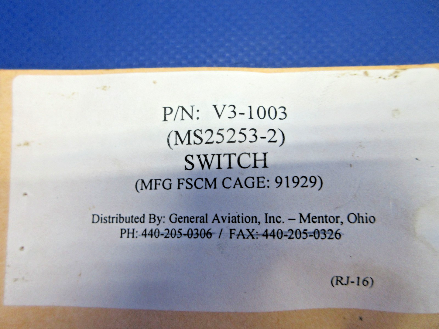 General Aviation Inc Microswitch P/N V3-1003 NOS (0826-730)2