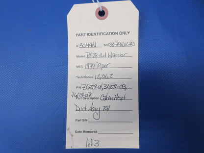 Piper PA-28-161 Warrior Cabin Heat Duct Assy RH P/N 76219-01 (0824-2142)