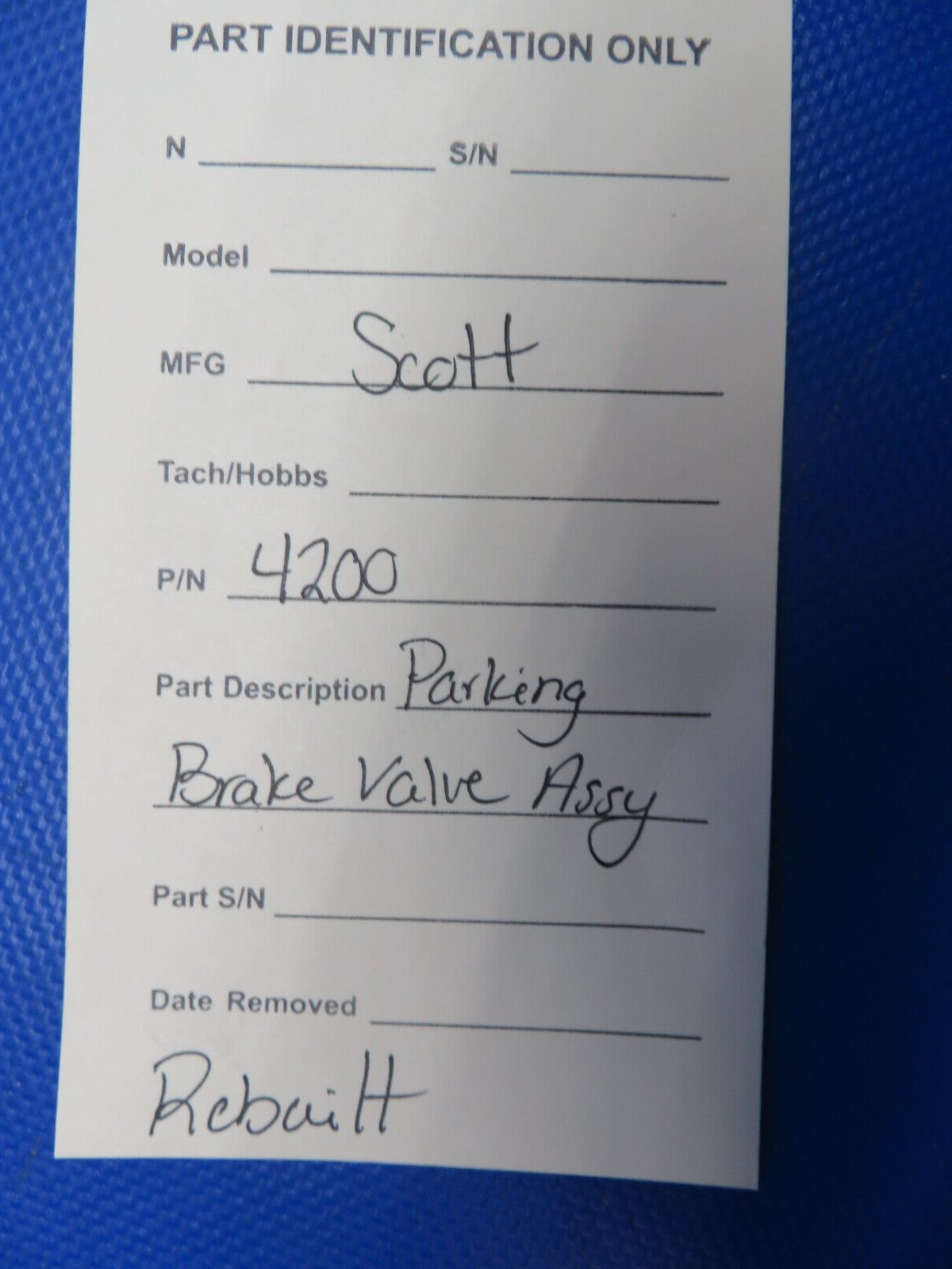 Scott Parking Brake Valve Assy P/N 4200 REBUILT (0724-1859)