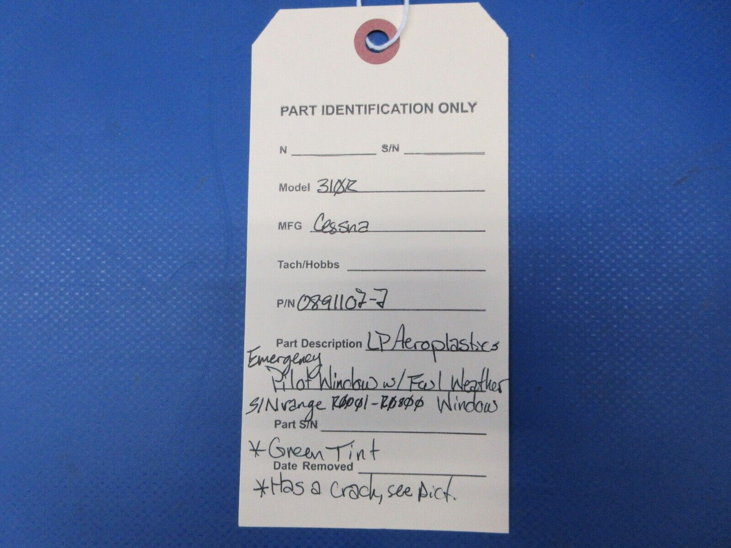Cessna 310R LP Aeroplastics Emergency Pilot Window P/N 0891107-7 (1024-2123)