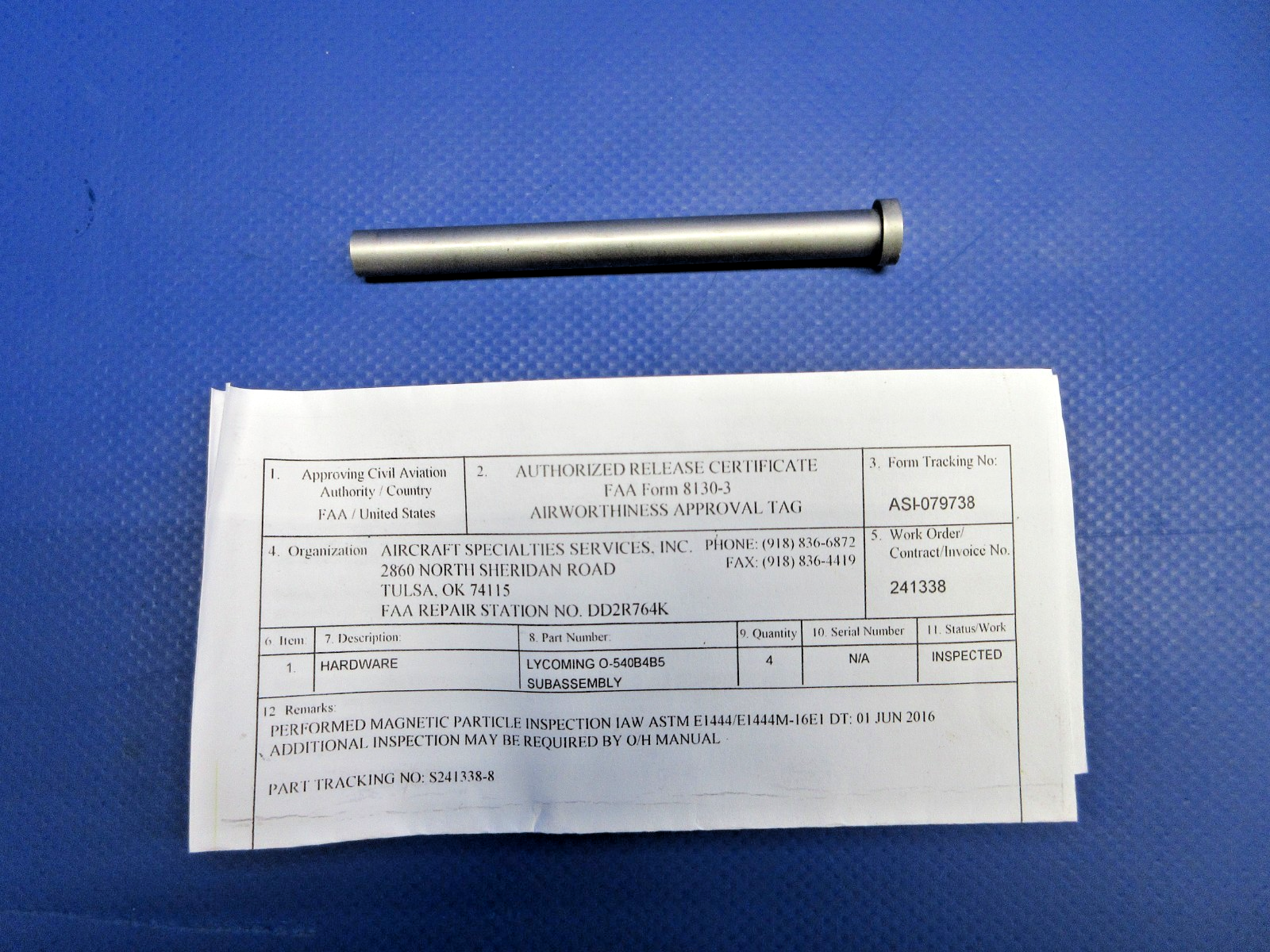 Lycoming O-540-B4B5  / O-540 Fuel Pump Plunger w/8130 P/N 61544 (0226-999)1