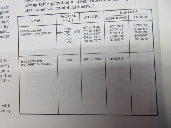 Cessna Skywagon 1969 -1976 Parts Catalog & 1969-1970 Service Manual (1024-1305)