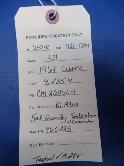 Cessna 421 RC Allen Fuel Quantity Indicator CM2696L-1 TESTED (0326-170)9
