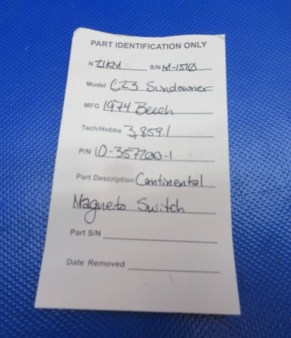 Beech C23 Sundowner Continental Magneto Switch NO KEY 10-357200-1 (0724-1938)8