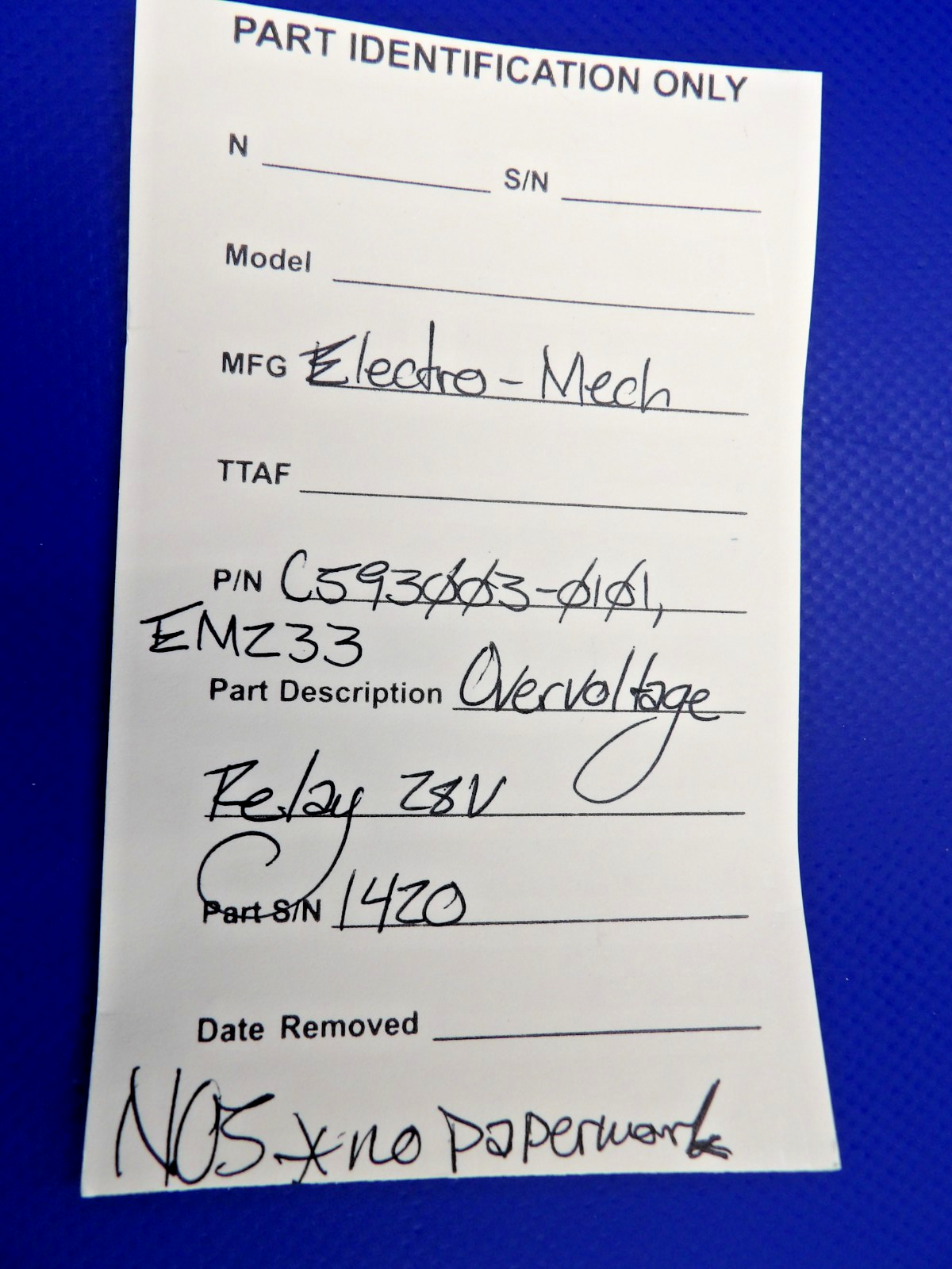Electro-Mech Overvoltage Relay 28V P/N C593003-0101 NOS (0426-1243)11