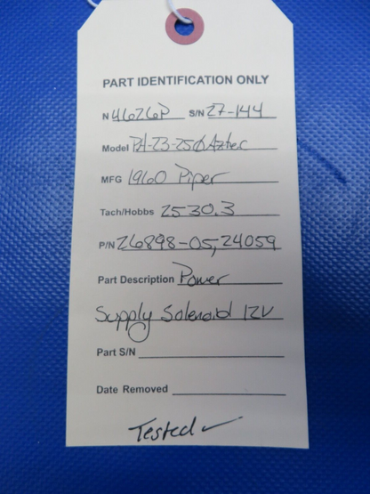 Piper PA-23-250 Aztec Power Supply Solenoid 12v P/N 26898-05 TESTED (0624-118)