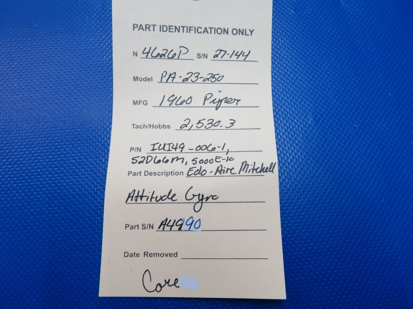 Edo-Aire Mitchell 5000E-10 Attitude Gyro P/N IUI49-006-1 CORE (0424-1778)