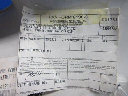 Cessna 172 RH Lower Gear Fairing P/N 0541224-2-D70,  0541224-2 NOS (0424-1267)