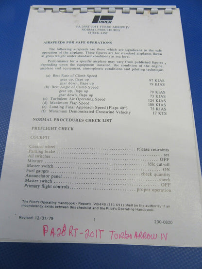 Various Original Piper Checklists PA-28 / PA-32 Lot of 9 (0124-31)