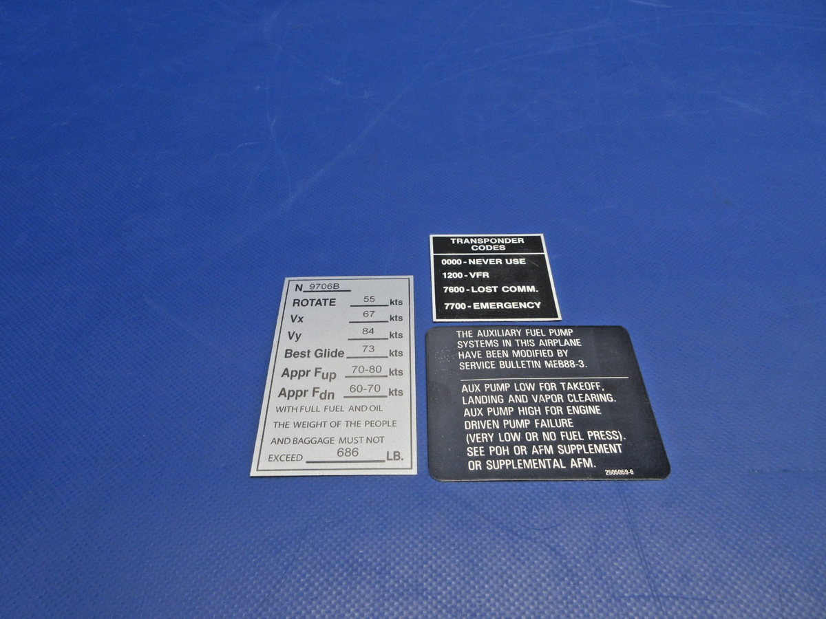 Cessna 172 / 172RG Placards LOT (0926-756)0