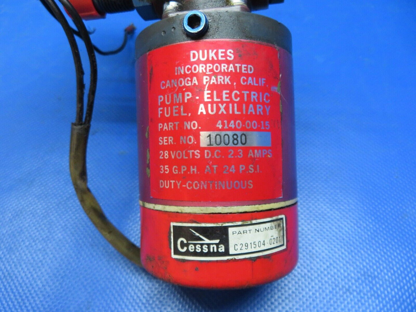 Dukes Auxiliary Electric Fuel Pump 28v P/N C291504-0201 TESTED (0724-139)