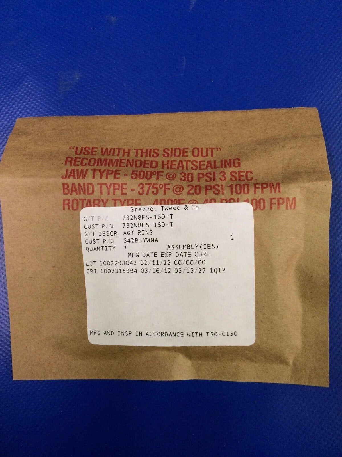 Dassault Falcon Aircraft Seal / Gasket P/N 732N8FS-160-T (1216-66)