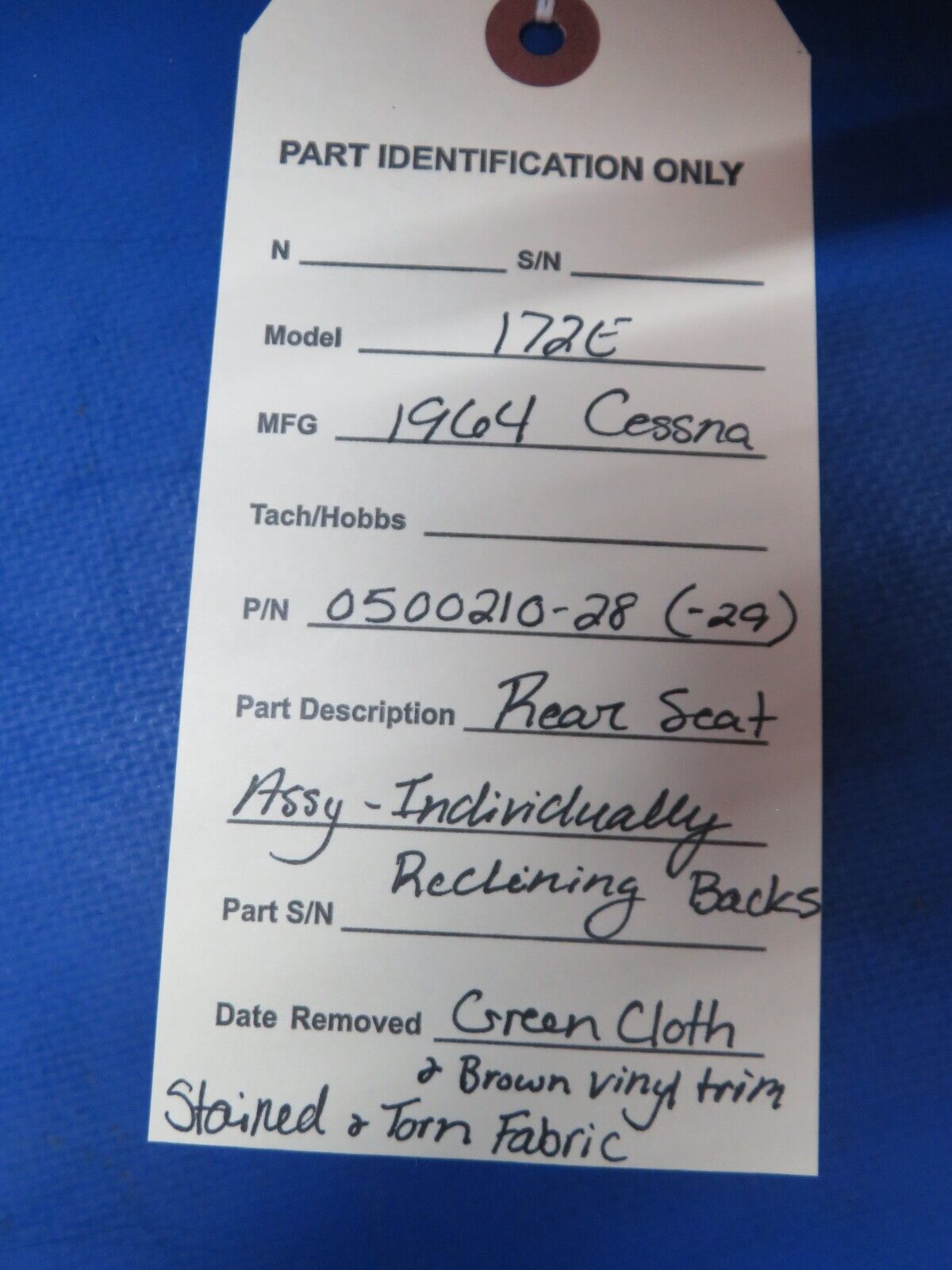 Cessna 172 / 172E Rear Seat Individually Reclining  P/N 0500210-28 (1123-246)
