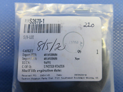 Cessna Fuel Sender Gasket  P/N S2670-1 NOS w/8130 (0424-1215)