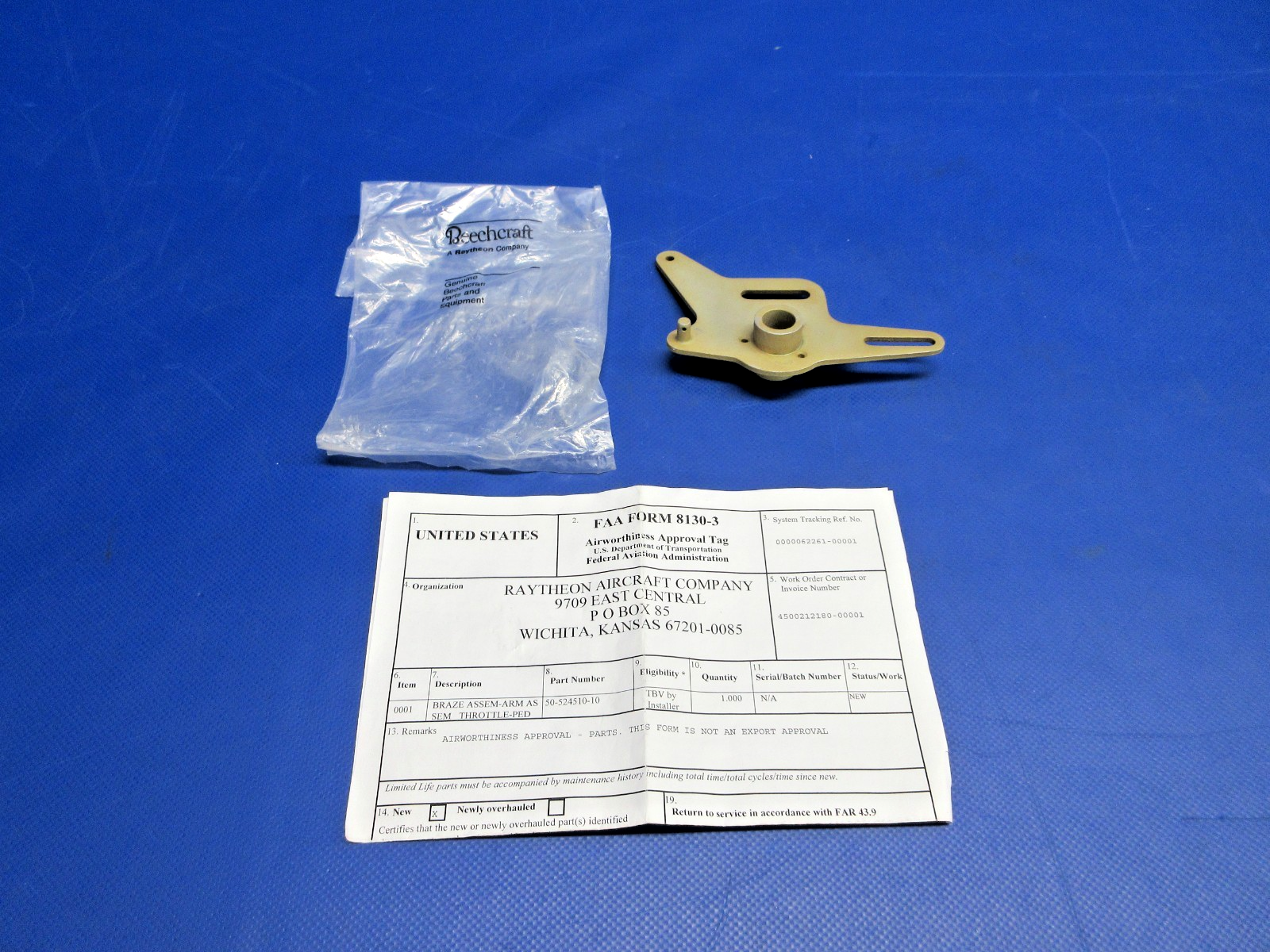 Beech RH Throttle Braze Arm w/8130 P/N 50-524510-10 NOS (0426-843)0
