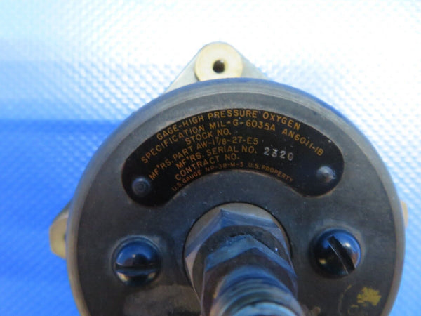 US Gauge High Pressure Oxygen Gauge P/N AW-17/8-27-E5, AN6011-1B (0624-1708)