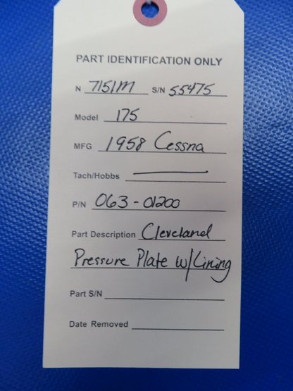Cessna 175 Cleveland Pressure Plate w/ New Lining P/N 063-01200 (0624-1761)