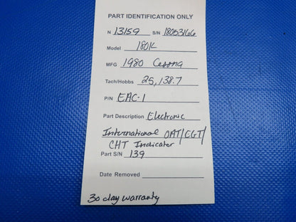 Electronics International OAT/CHT/EGT Indicator P/N EAC-1 WARRANTY (0524-1755)