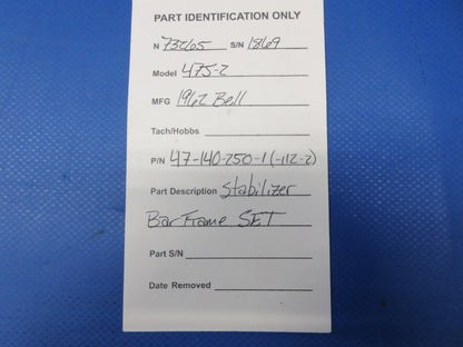 Bell 47J-2 Helicopter Stabilizer Bar Frame SET P/N 47-140-250-1 (1124-2043)13