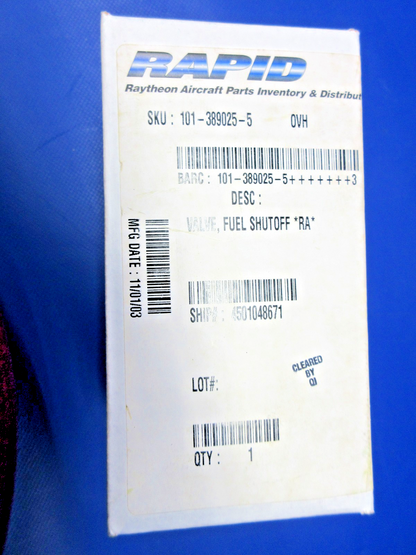 Beech Electromech Fuel Shut Off Valve 28V P/N 101-389025-5 Overhauled (0426-758)2
