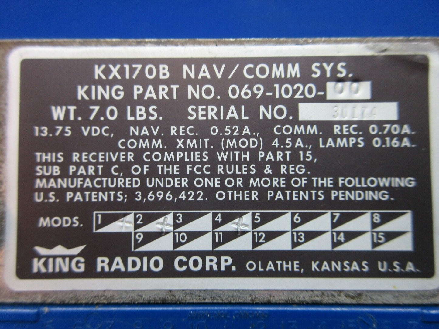 King KX170B Nav/Comms P/N 069-1020-00 CORE LOT OF 2 (1124-1304)