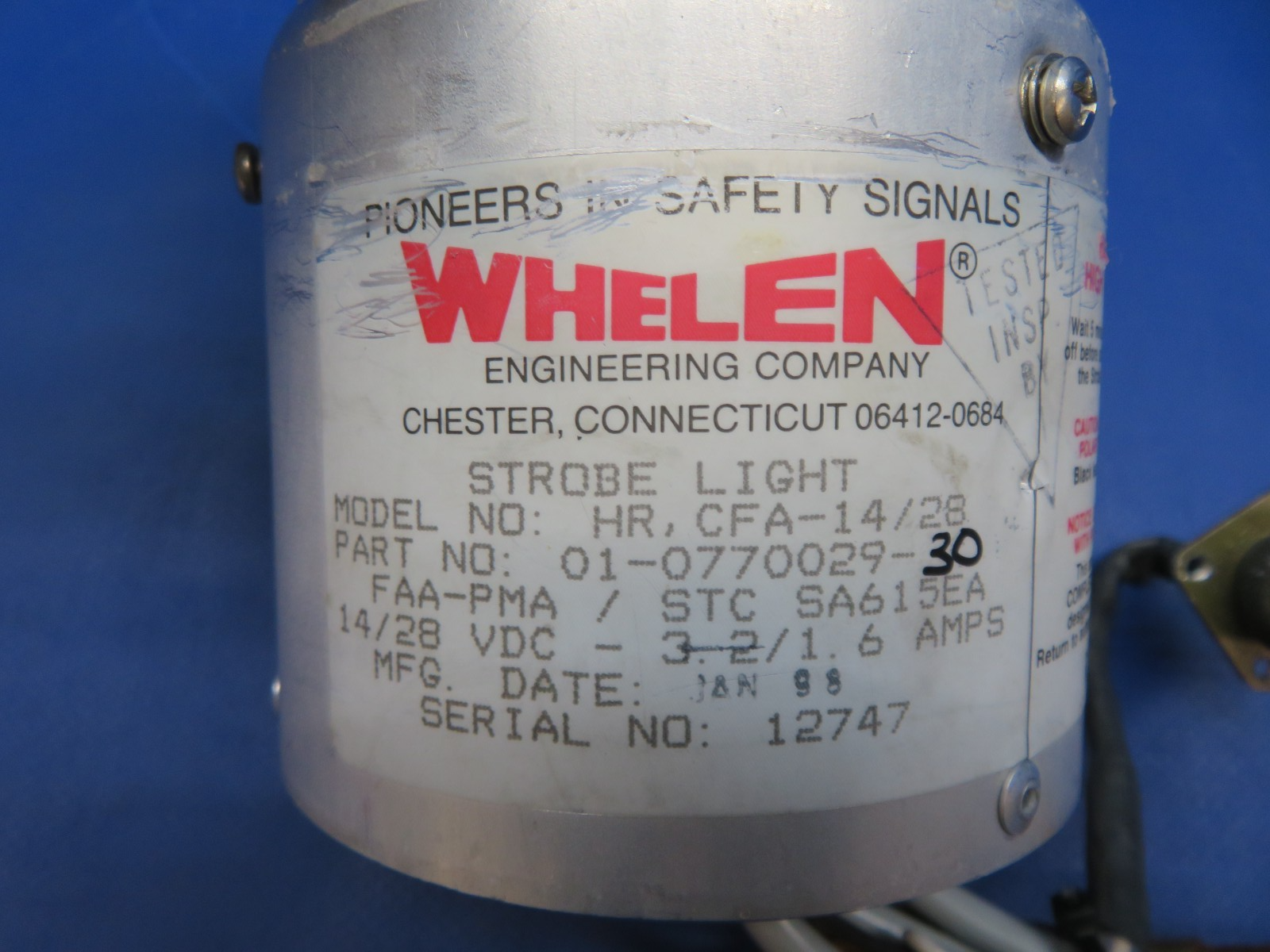 Cessna 421 Whelen Strobe Light 14/28v P/N 01-0770029-30 TESTED (0426-106)1