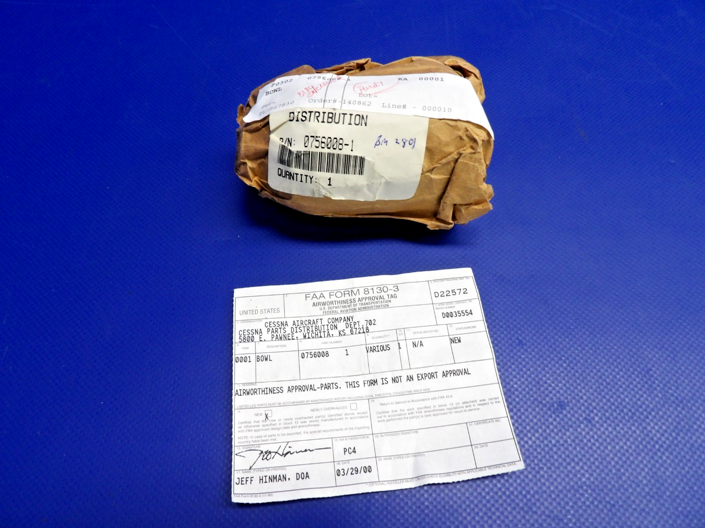 Cessna Fuel Strainer Bowl w/ 8130 P/N 0756008-1 NOS (0426-1238)1