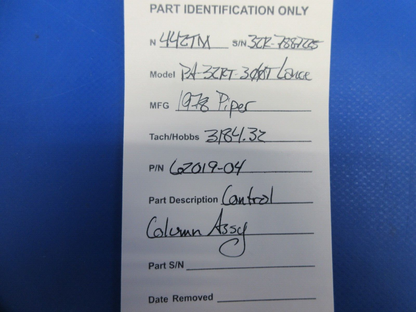 Piper PA-32RT-300T Lance II Control Column Assembly P/N 62019-04 (0924-2072)
