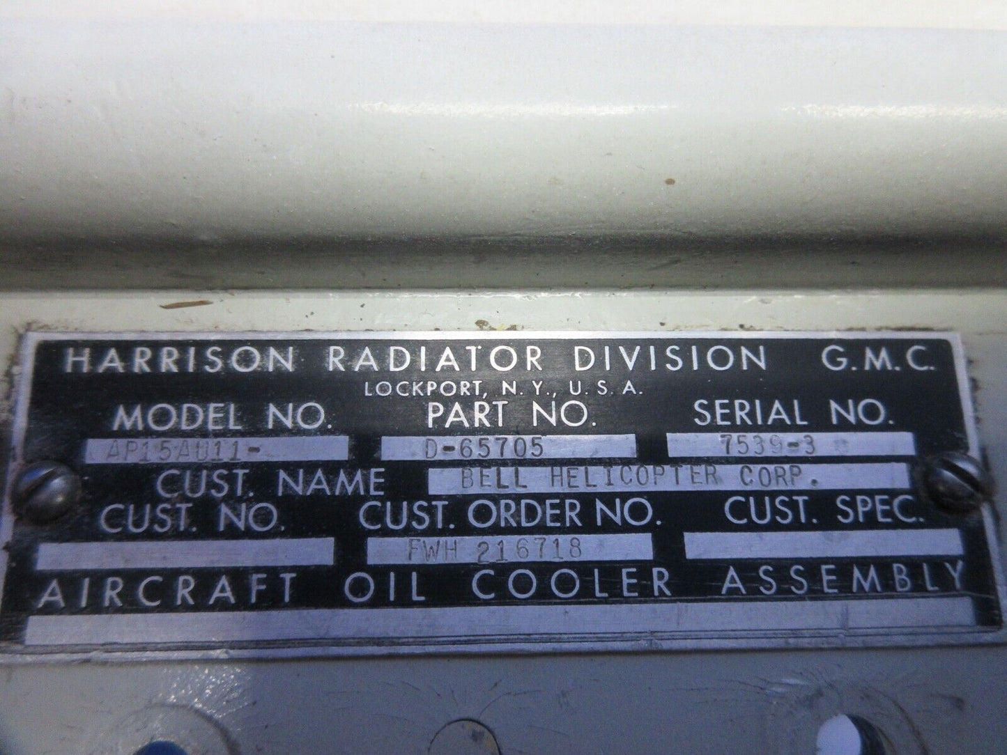 Bell Helicopter Harrison AP15AU11 Oil Cooler Radiator P/N D-65705 (1124-952)