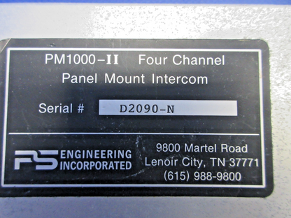 PS Engineering PM1000-II 4 Channel Intercom P/N PM1000-II WARRANTY (0926-886)3